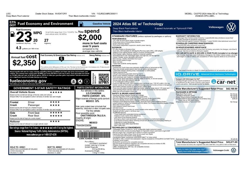 Used 2024 Volkswagen Atlas SE w/ Panoramic Sunroof Package FWD image 2