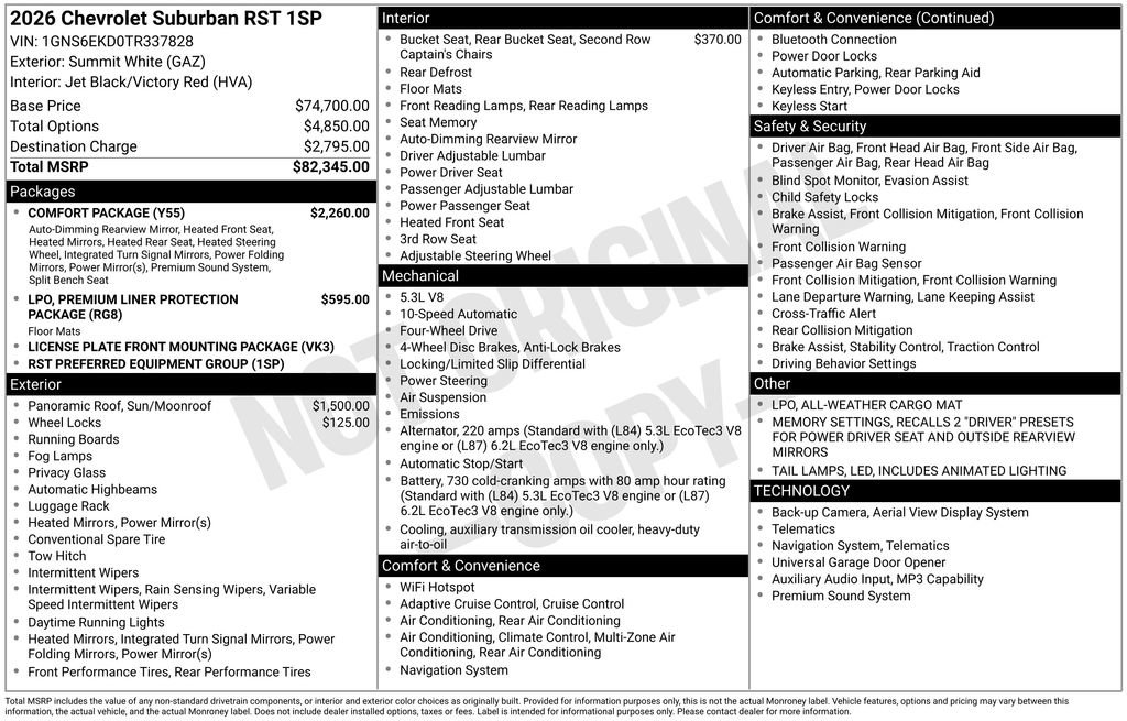 New 2026 Chevrolet Suburban RST w/ Comfort Package AWD/4WD image 6