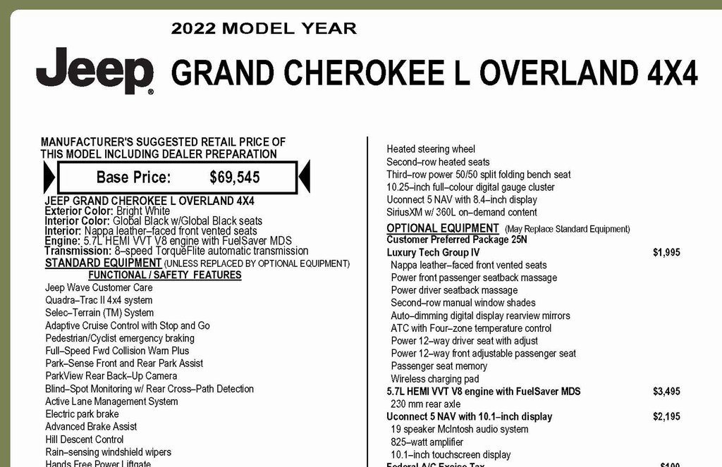Used 2022 Jeep Grand Cherokee L Overland w/ Luxury Tech Group IV image 3