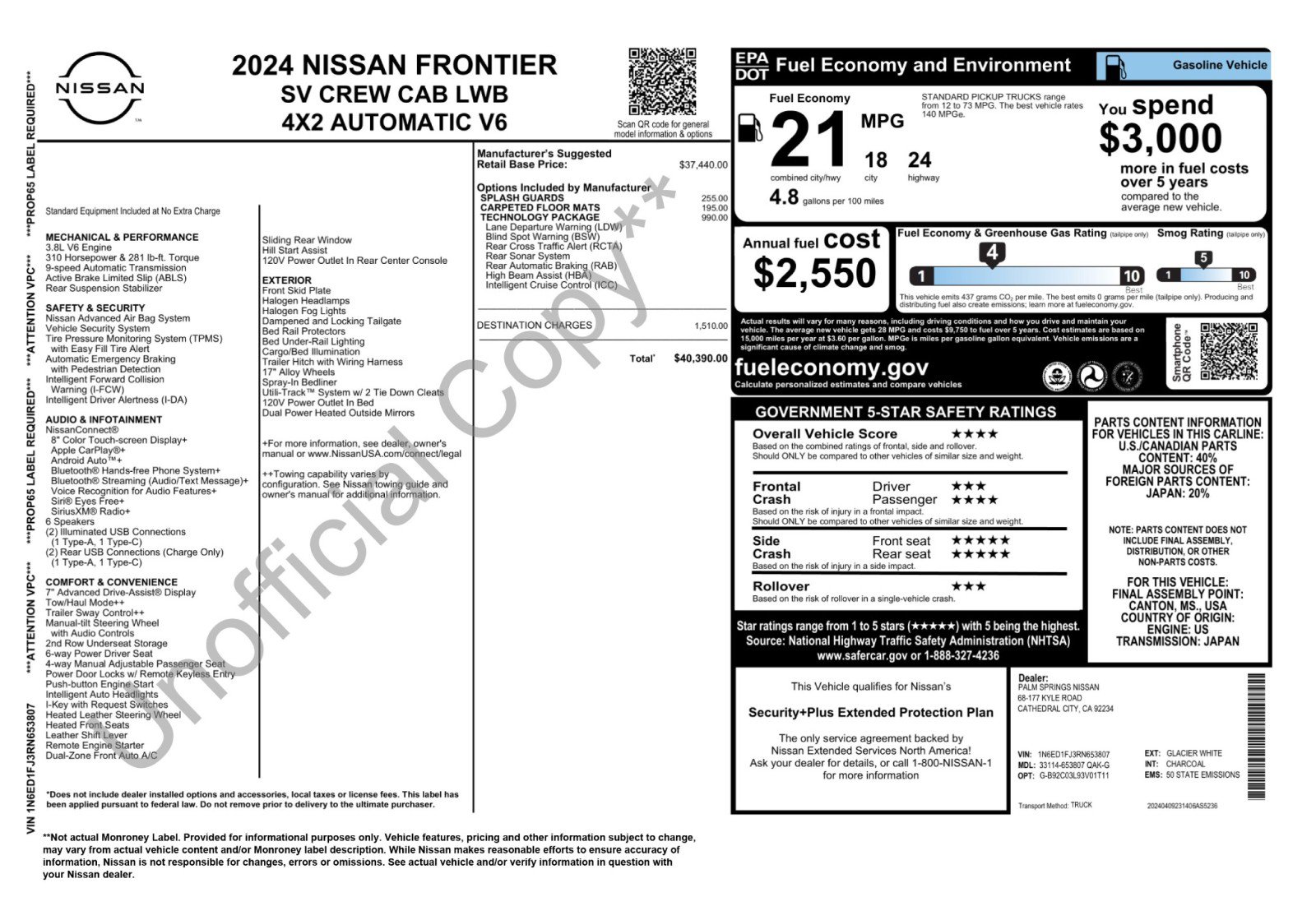 Used 2024 Nissan Frontier SV w/ Technology Package RWD image 48
