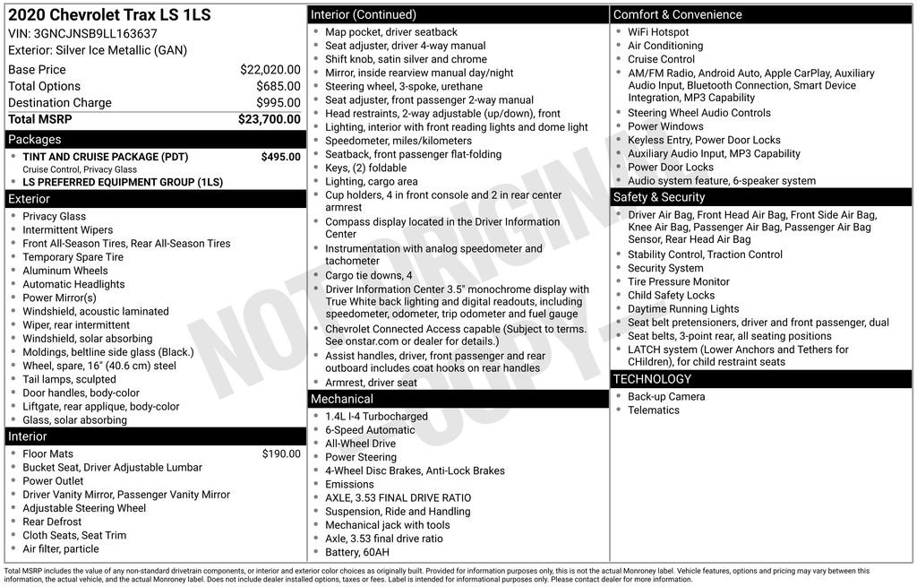 Certified 2020 Chevrolet Trax LS w/ Tint and Cruise Package AWD/4WD image 54