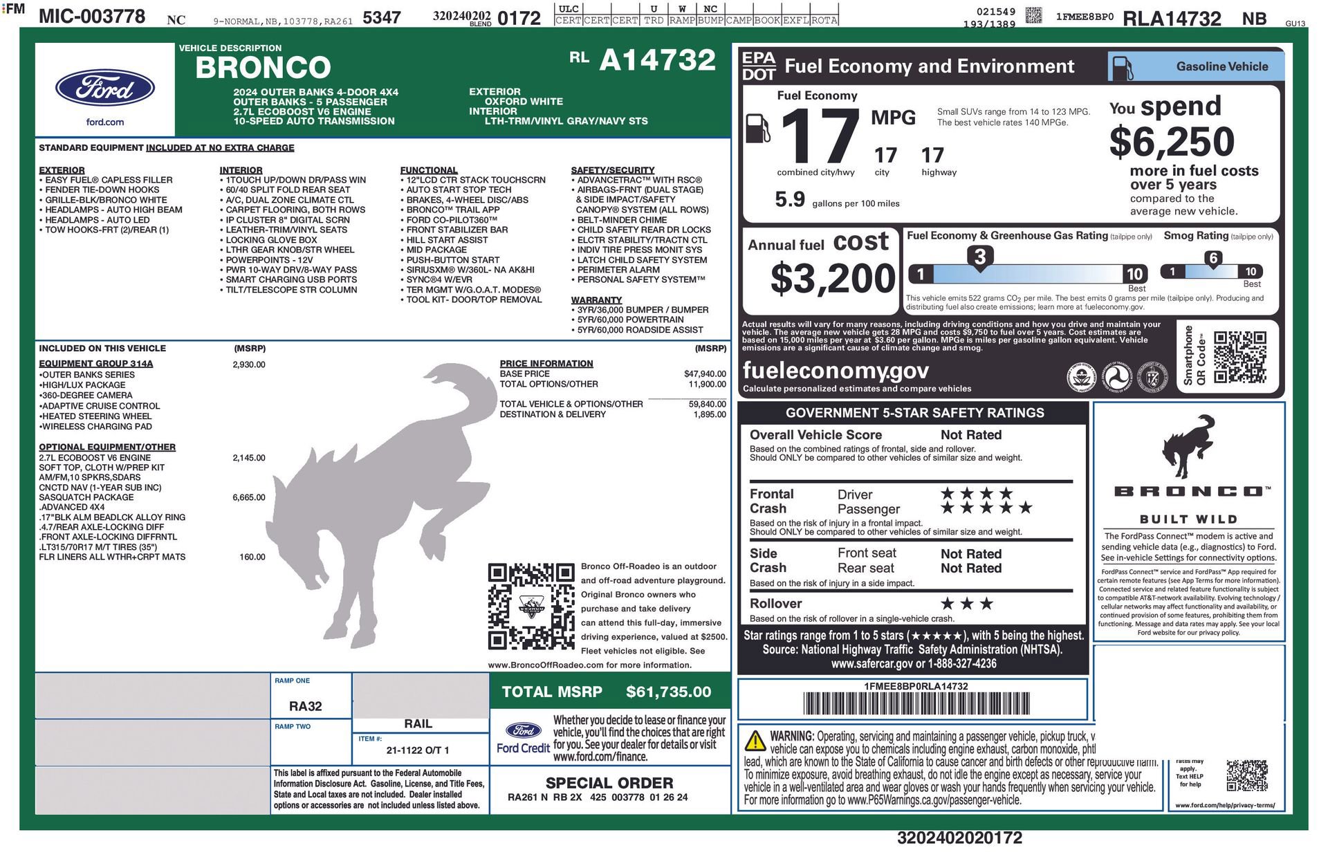Used 2024 Ford Bronco Outer Banks w/ Sasquatch Package AWD/4WD image 45