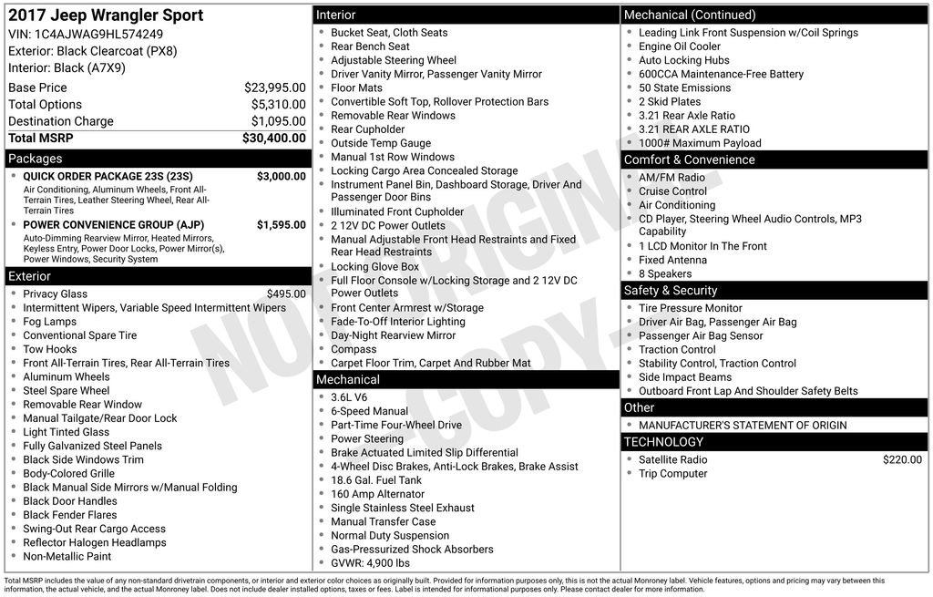 Used 2017 Jeep Wrangler Sport w/ Quick Order Package 23S image 31