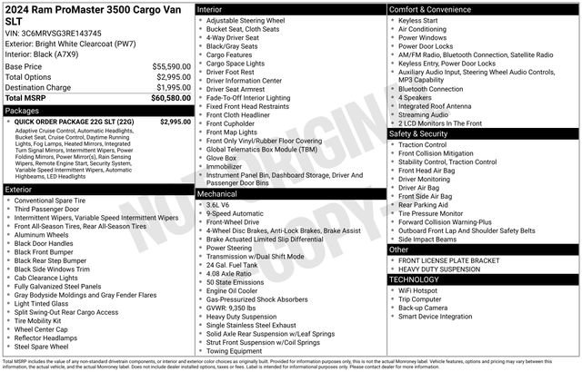 New 2024 RAM ProMaster 3500 w/ Quick Order Package 22G SLT image 4