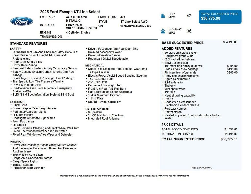 Used 2025 Ford Escape ST-Line Select w/ Class II Trailer Tow Package AWD/4WD image 36