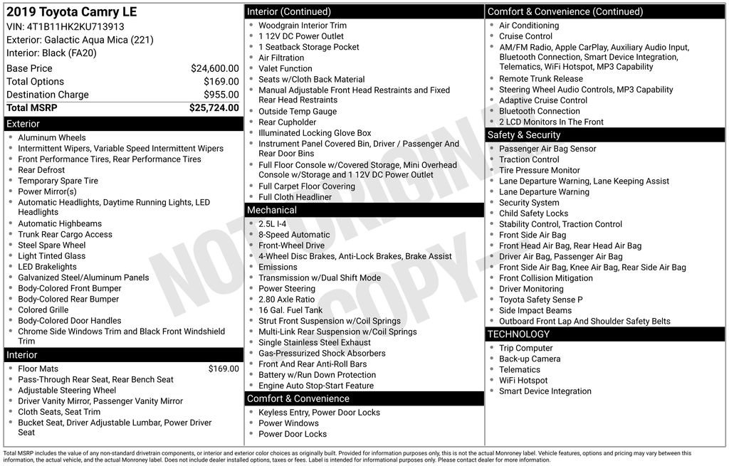 Used 2019 Toyota Camry LE FWD image 7