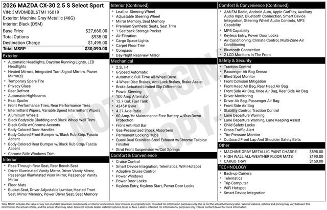 New 2026 MAZDA CX-30 AWD 2.5 S w/ Select Sport Pkg image 26