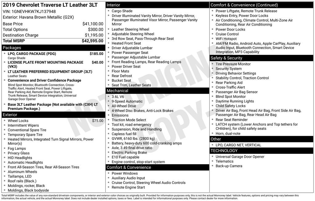 Used 2019 Chevrolet Traverse LT w/ LPO, Cargo Package AWD/4WD image 39