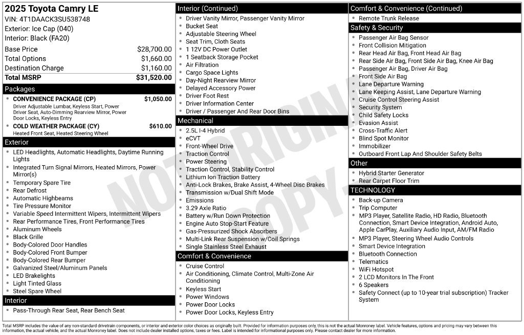 Used 2025 Toyota Camry LE w/ Convenience Package FWD image 18