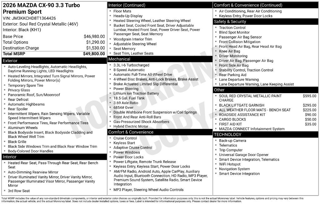 Certified 2026 MAZDA CX-90 3.3 Turbo w/ Premium Sport Pkg AWD/4WD image 30
