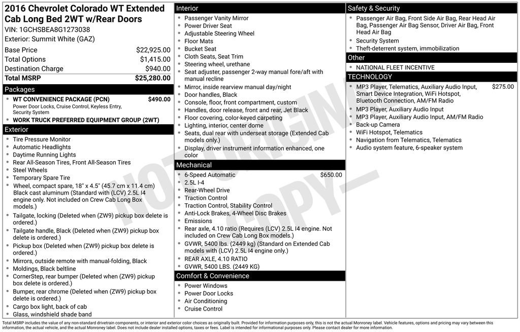 Used 2016 Chevrolet Colorado W/T w/ WT Convenience Package RWD image 16