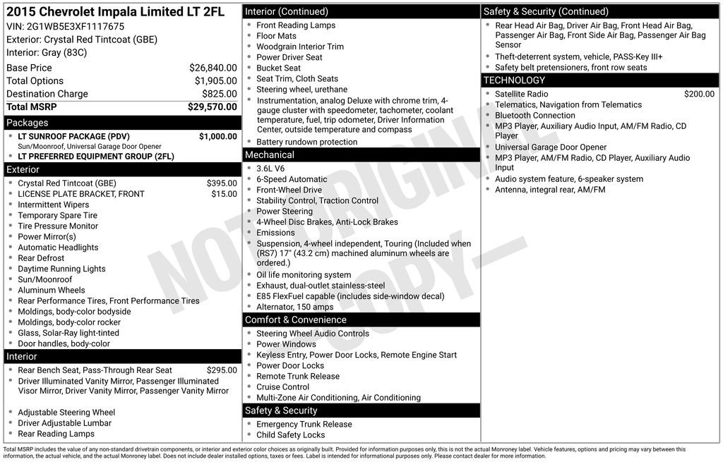Used 2015 Chevrolet Impala LT w/ LT Sunroof Package FWD image 27