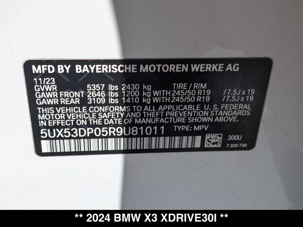 Certified 2024 BMW X3 xDrive30i w/ Premium Package AWD/4WD image 30