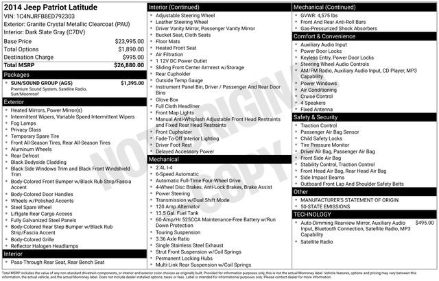 Used 2014 Jeep Patriot Latitude w/ Sun/Sound Group AWD/4WD image 24