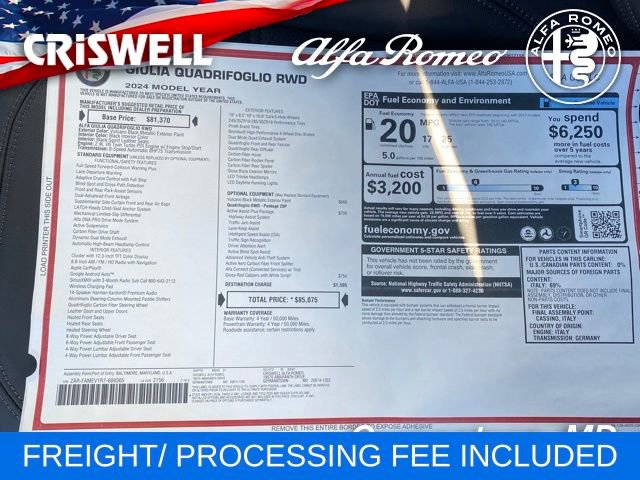 New 2024 Alfa Romeo Giulia Quadrifoglio w/ Active Assist Plus Package image 45