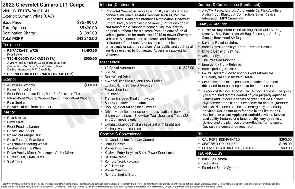 Used 2023 Chevrolet Camaro LT w/ RS Package RWD image 5