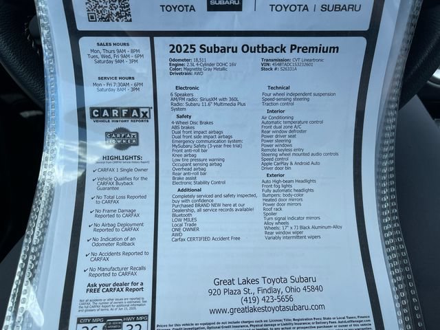 Certified 2025 Subaru Outback Premium AWD/4WD image 27