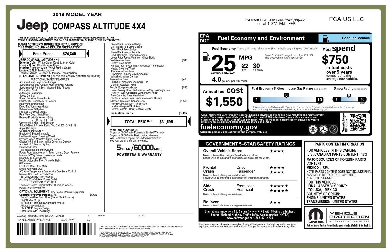 Certified 2019 Jeep Compass Latitude AWD/4WD image 31
