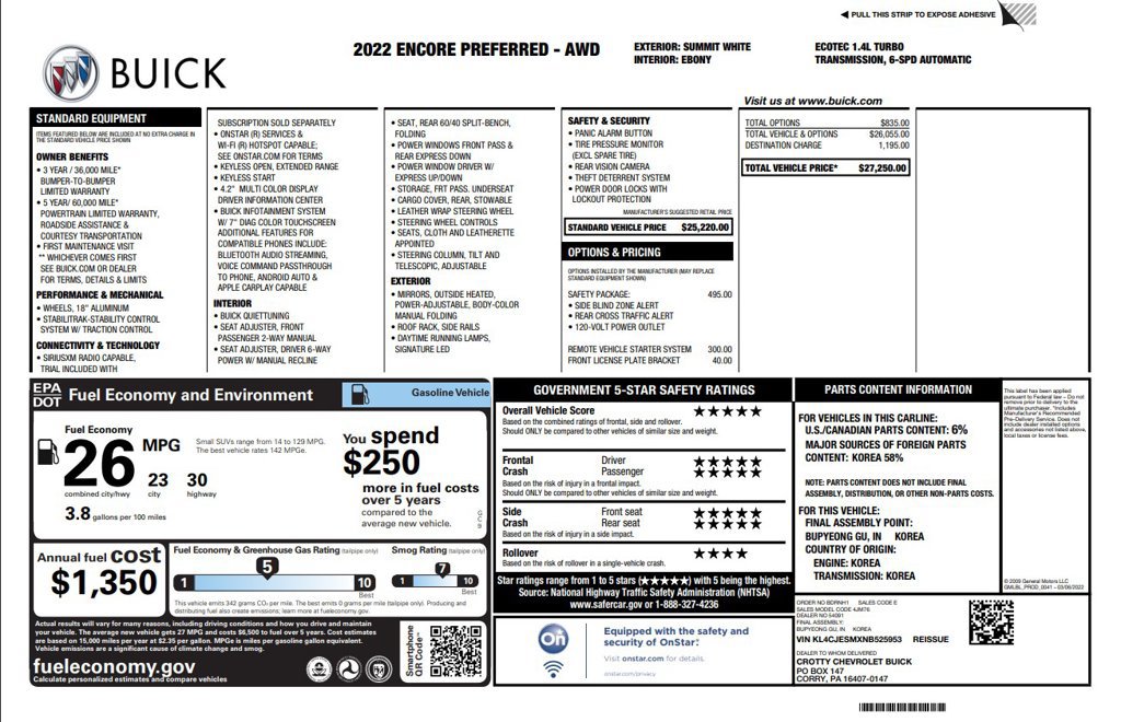 Used 2022 Buick Encore Preferred w/ Safety Package AWD/4WD image 6