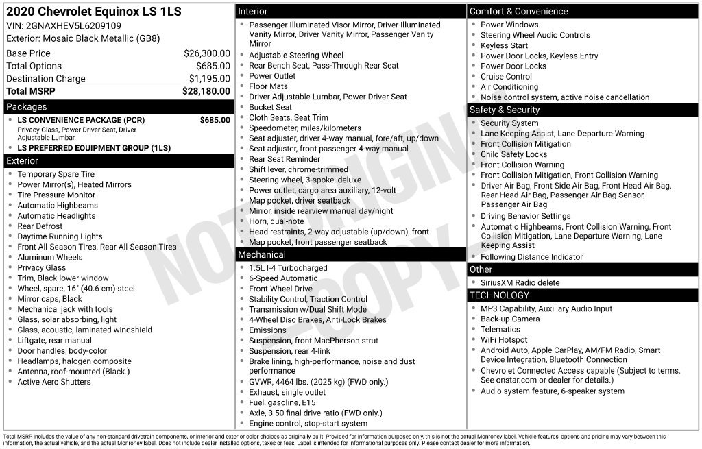 Used 2020 Chevrolet Equinox LS w/ LS Convenience Package FWD image 50