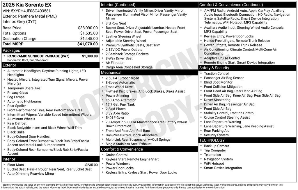 Certified 2025 Kia Sorento EX w/ Panoramic Sunroof Package FWD image 8