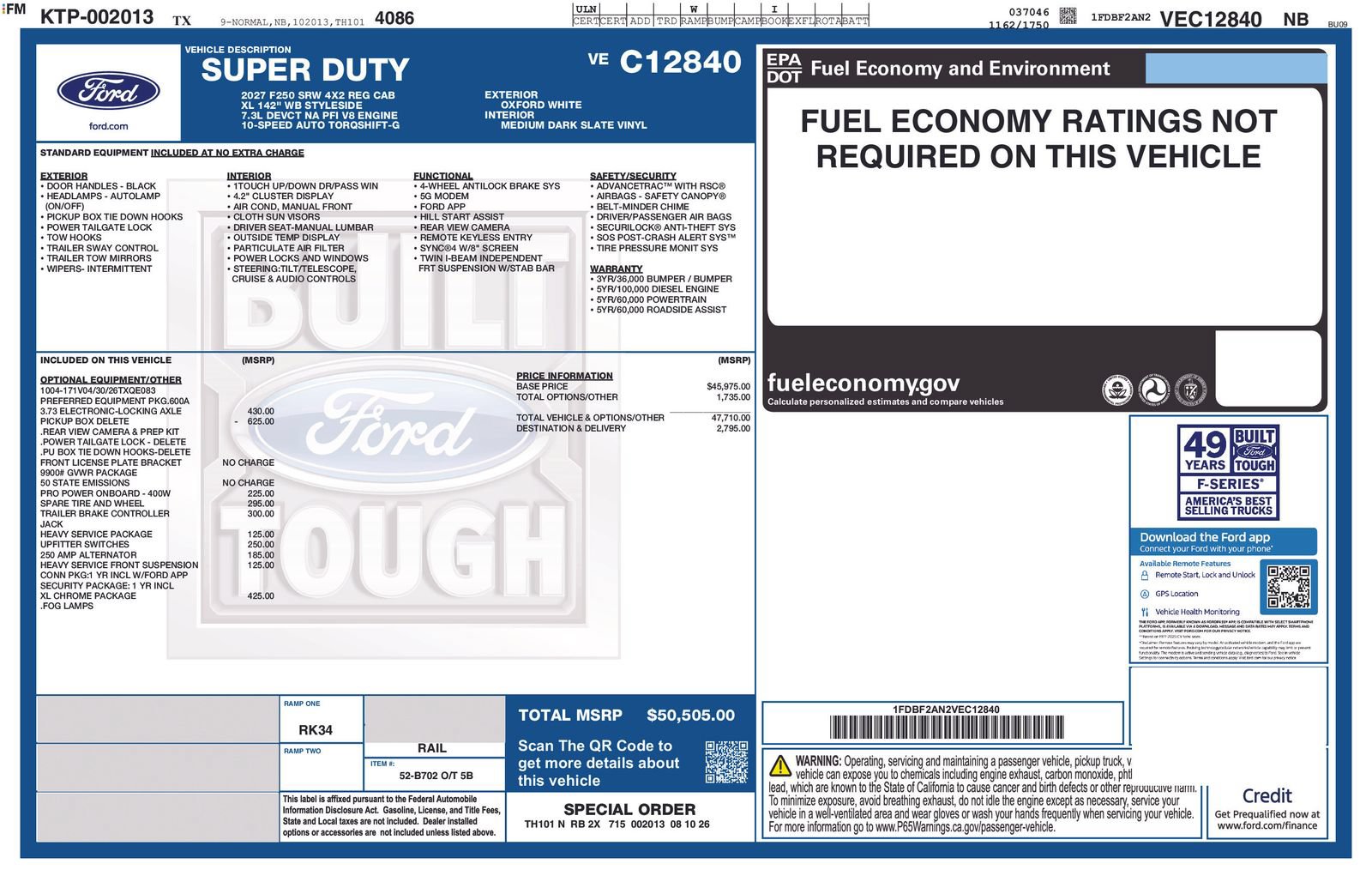 New 2027 Ford F250 XL w/ XL Chrome Package RWD image 28