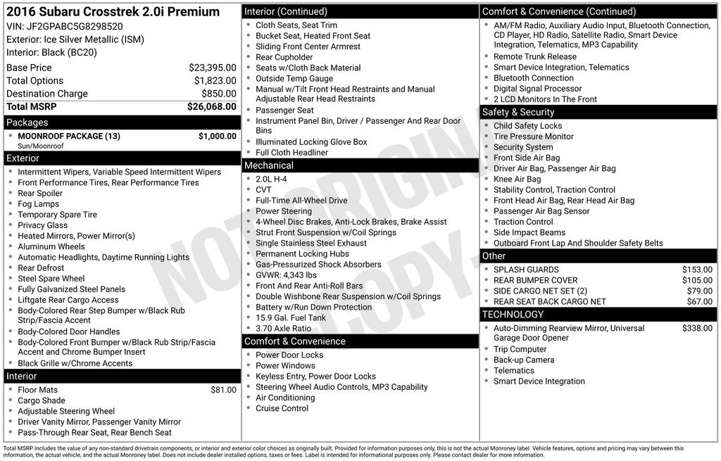 Used 2016 Subaru Crosstrek 2.0i Premium w/ Moonroof Package image 29