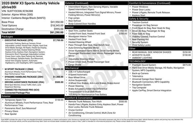 Used 2020 BMW X3 sDrive30i w/ Executive Package RWD image 6