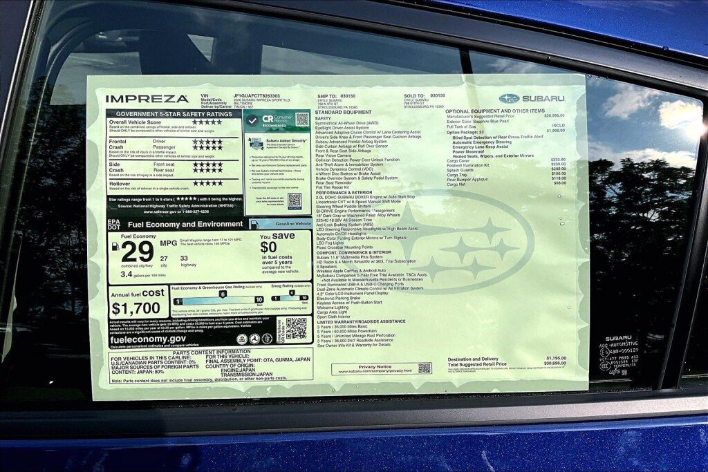 New 2026 Subaru Impreza 2.0i Sport AWD/4WD image 12
