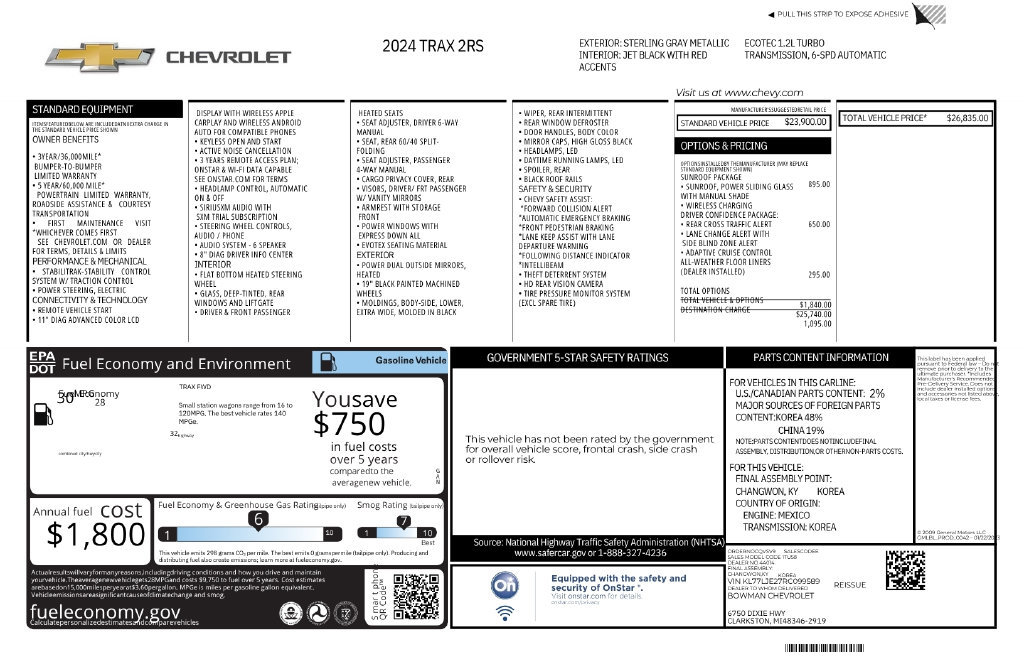 Used 2024 Chevrolet Trax RS w/ Sunroof Package FWD image 12