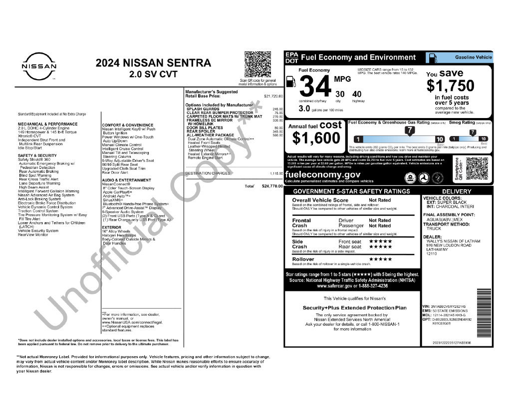 Certified 2024 Nissan Sentra SV w/ All-Weather Package