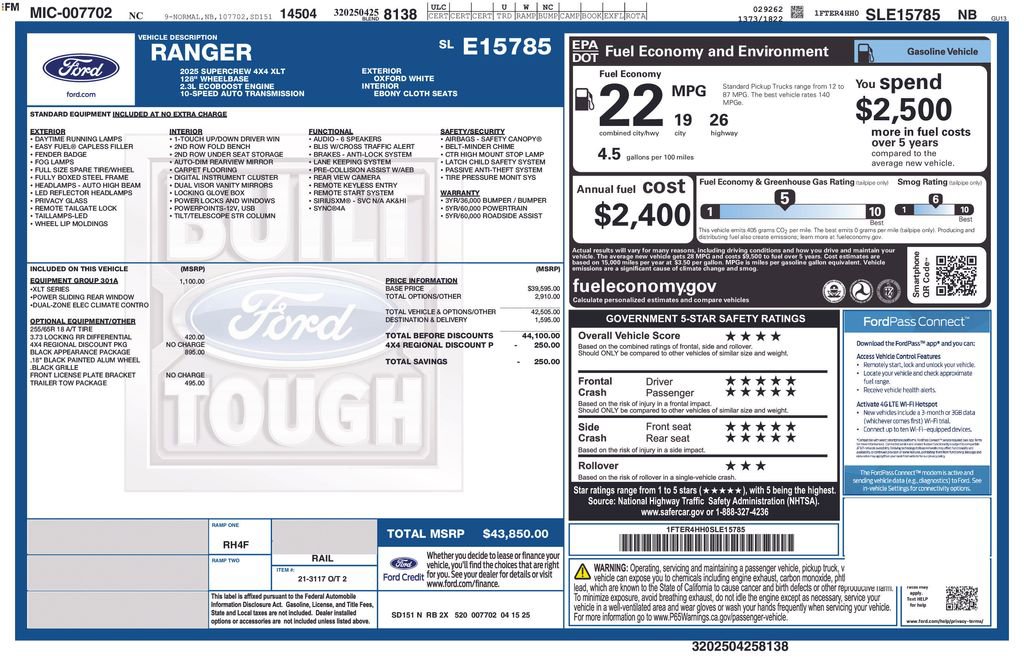 Used 2025 Ford Ranger XLT w/ Equipment Group 301A High AWD/4WD image 7