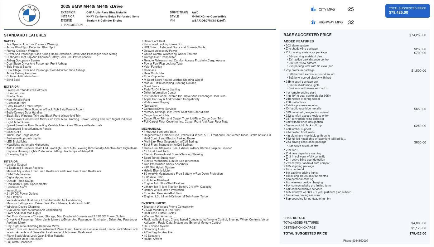 Used 2025 BMW 440i xDrive Convertible w/ Premium Package AWD/4WD image 5
