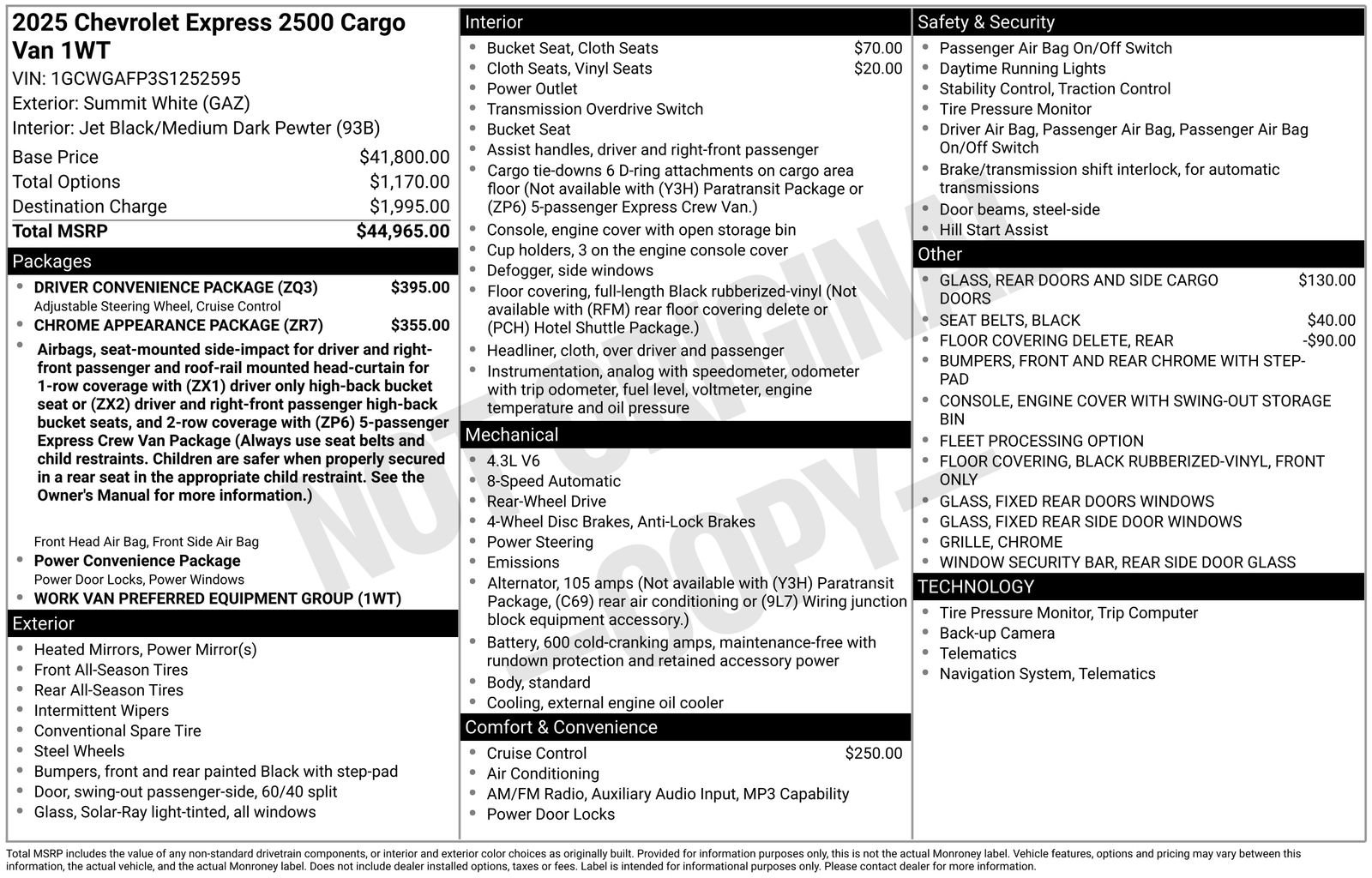 Used 2025 Chevrolet Express 2500 w/ Driver Convenience Package RWD image 8