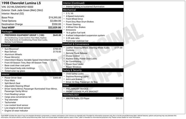 Used 1998 Chevrolet Lumina LS w/ Preferred Equipment Group 1 FWD image 1