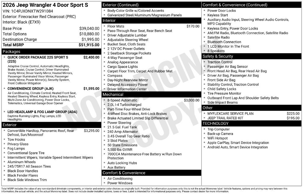 New 2026 Jeep Wrangler Unlimited Sport AWD/4WD image 39