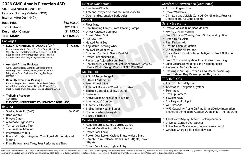 Used 2026 GMC Acadia Elevation w/ Elevation Premium Package FWD image 4