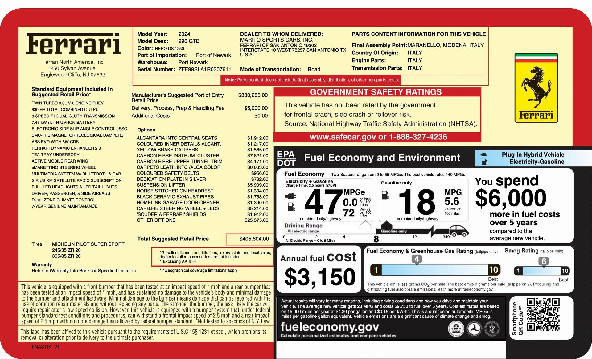 Certified 2024 Ferrari 296 GTB RWD image 51