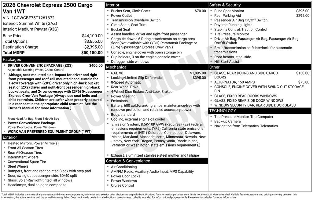 New 2026 Chevrolet Express 2500 Extended w/ Driver Convenience Package RWD image 10