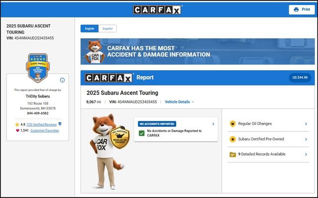 Certified 2025 Subaru Ascent Touring AWD/4WD image 12