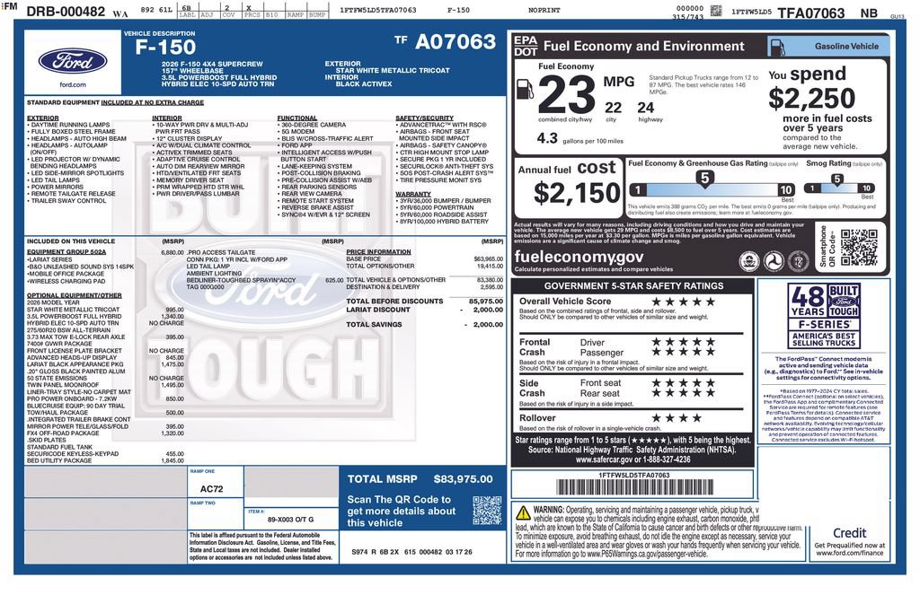 Certified 2026 Ford F150 Lariat w/ Equipment Group 502A High AWD/4WD image 55