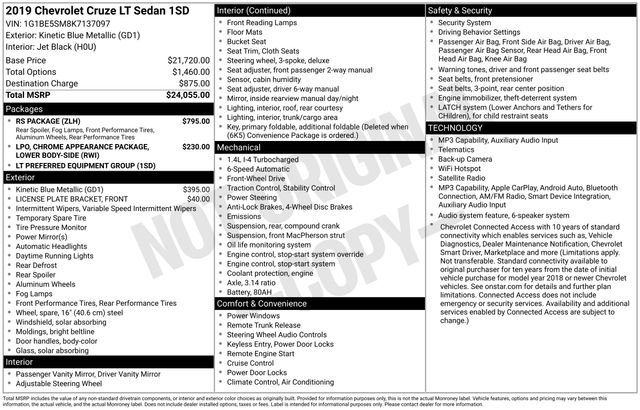 Used 2019 Chevrolet Cruze LT w/ RS Package FWD image 2