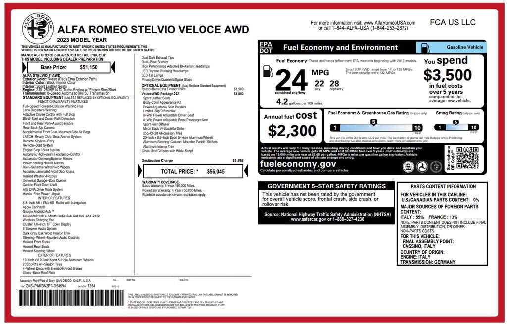 Used 2023 Alfa Romeo Stelvio Veloce AWD/4WD image 3