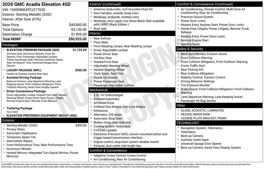 New 2026 GMC Acadia Elevation w/ Elevation Premium Package AWD/4WD image 53