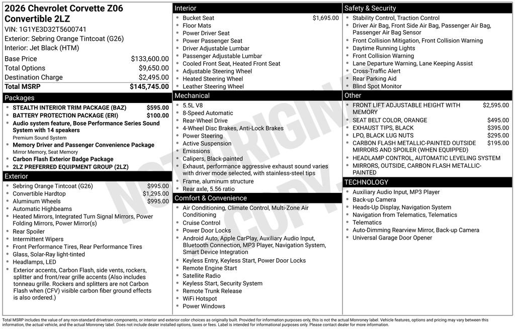 New 2026 Chevrolet Corvette Z06 w/ Stealth Interior Trim Package image 9