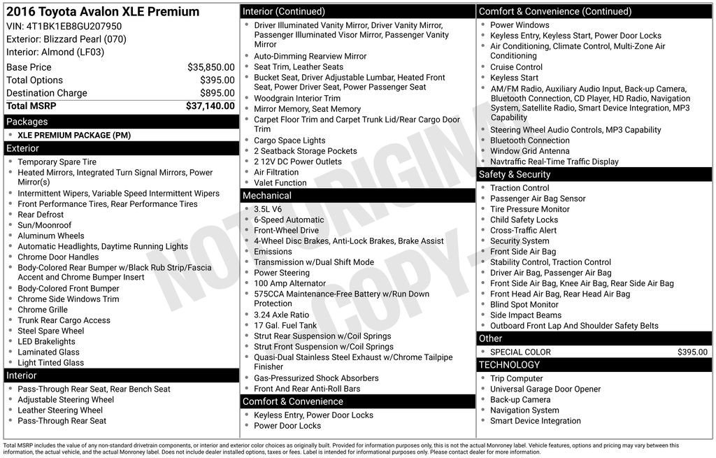 Used 2016 Toyota Avalon XLE Premium FWD image 28