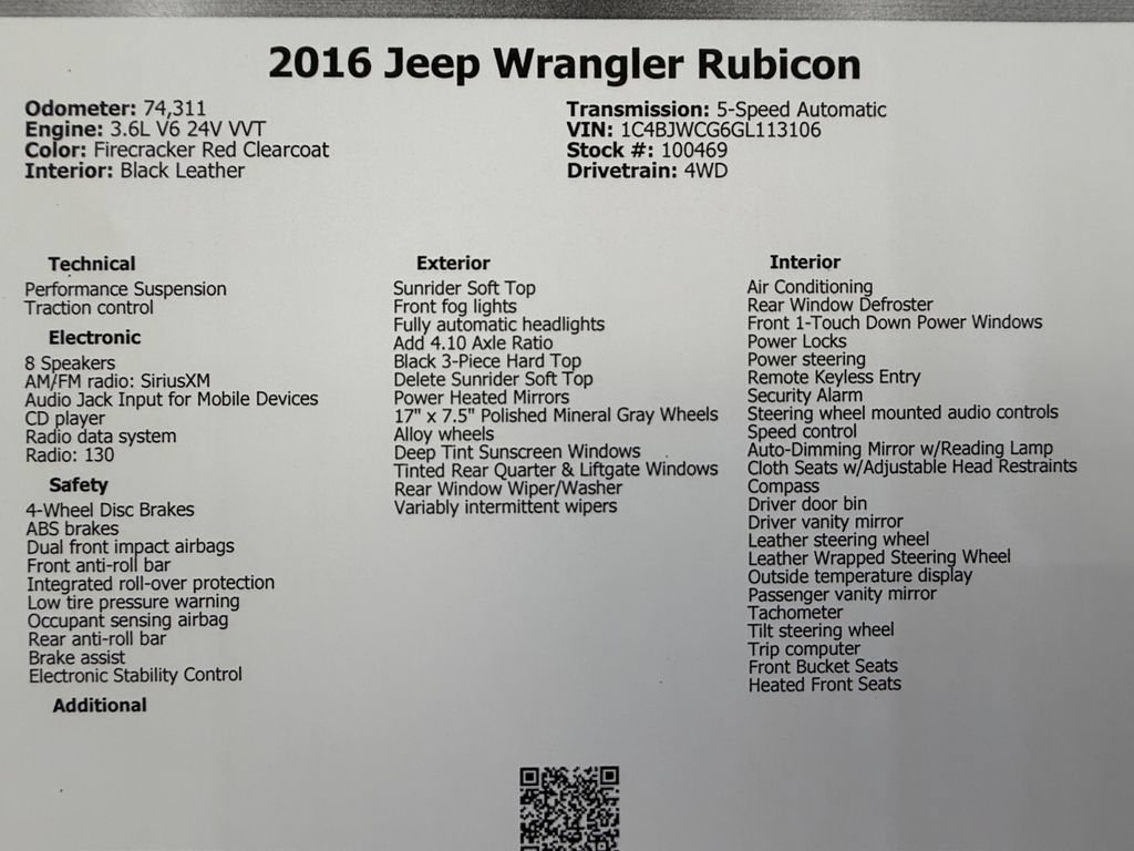 Used 2016 Jeep Wrangler Rubicon w/ Power Convenience Group AWD/4WD image 48