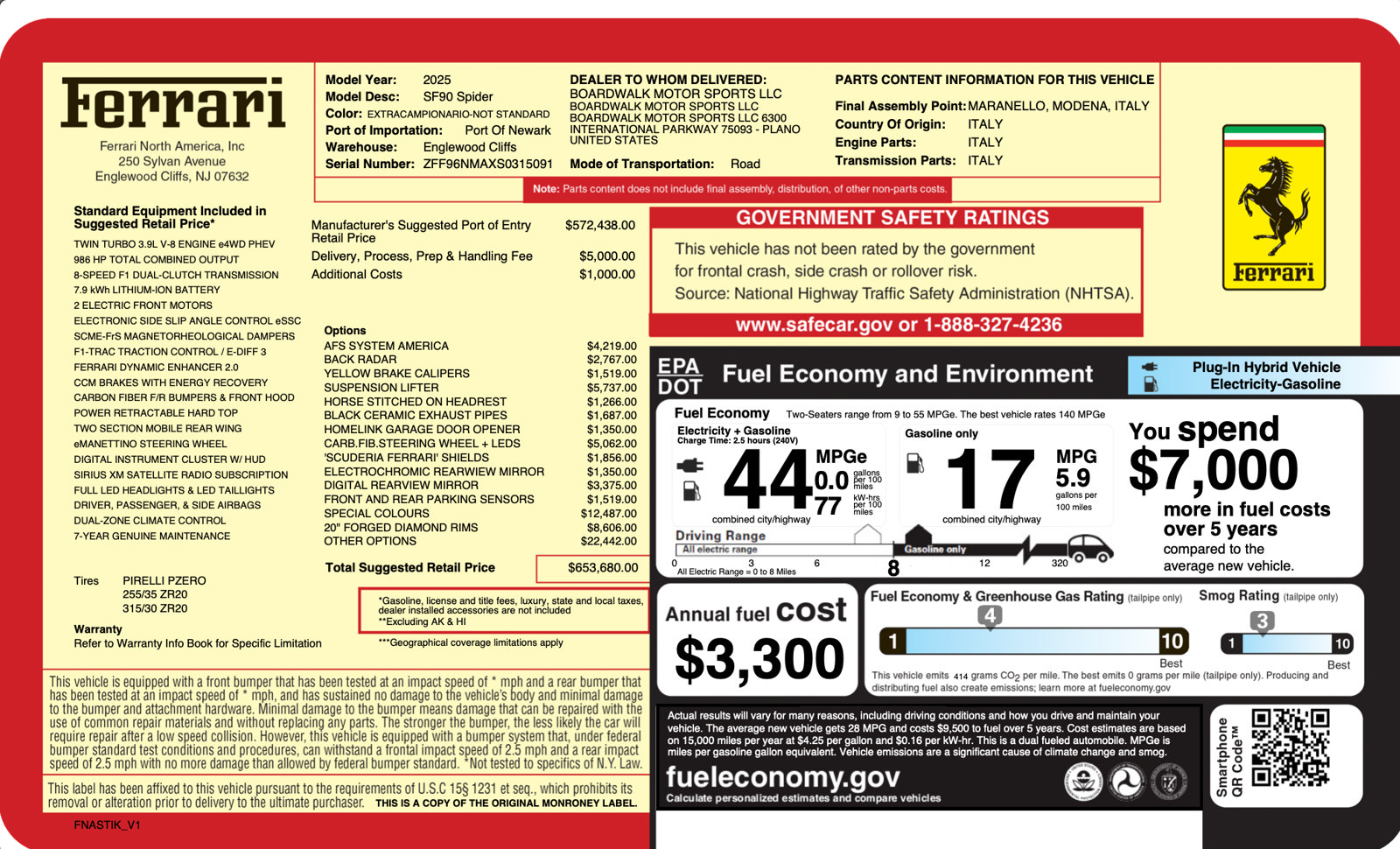 Certified 2025 Ferrari SF90 Spider AWD/4WD image 67