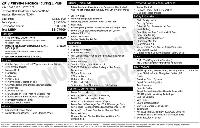 Used 2017 Chrysler Pacifica Touring-L Plus w/ Tire & Wheel Group FWD image 50
