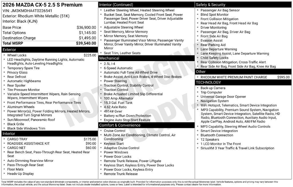 New 2026 MAZDA CX-5 2.5 S w/ Premium Package AWD/4WD image 35